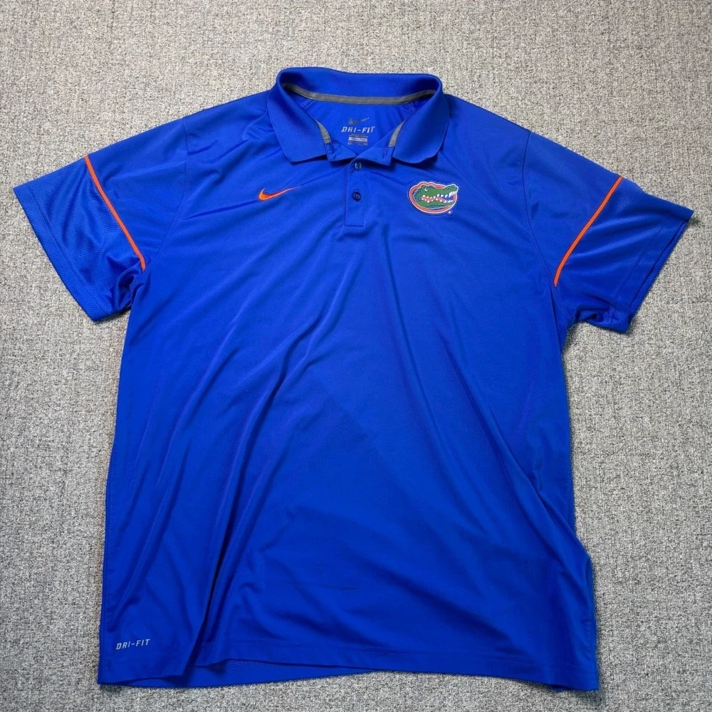 Nike Florida Gators Dri-Fit Polo Shirt‎ Mens 2XL Blue Orange Short Sleeve 32856X